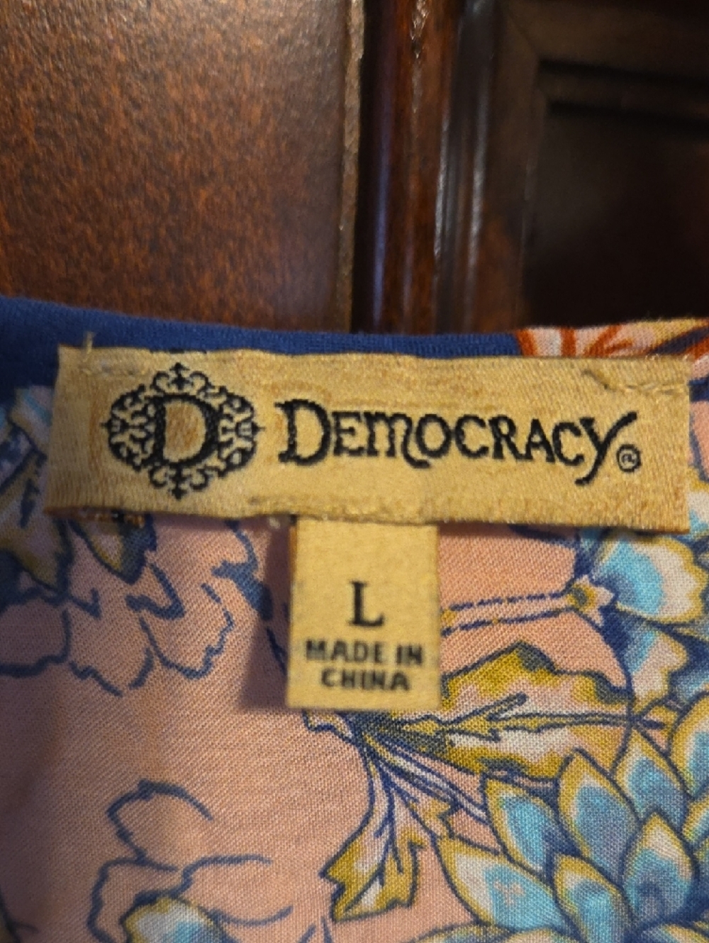 Democracy Navy Floral Tie-Front Blouse with Pink Accents - Picture 2 of 2